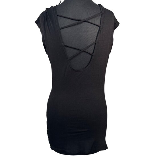 Casa Lee Womens Black Cowl Neck Ruched Bodycon Dress With Open Back Design - Picture 4 of 6